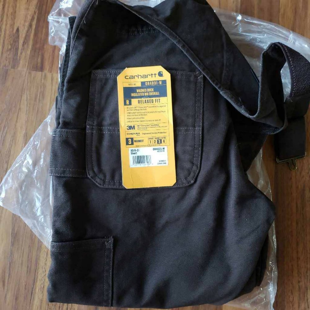 Carhartt Womens Washed Duck Bib Overalls Brown 100% Cotton Pockets XS Short New